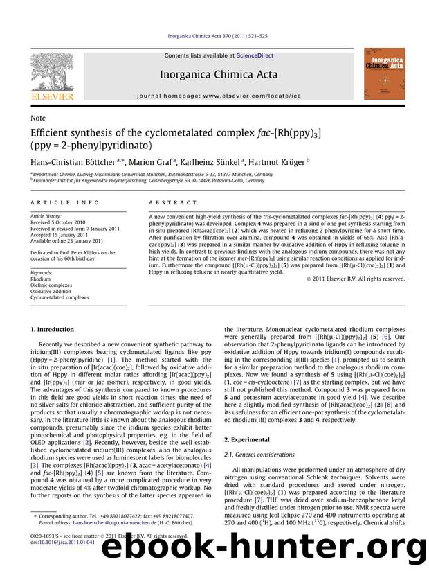Efficient synthesis of the cyclometalated complex fac-[Rh(ppy)3] (ppy=2-phenylpyridinato) by Hans-Christian BÃ¶ttcher & Marion Graf & Karlheinz Sünkel & Hartmut Krüger