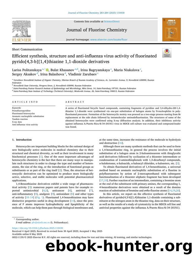Efficient synthesis, structure and anti-influenza virus activity of fluorinated pyrido[4,3-b][1,4]thiazine 1,1-dioxide derivatives by unknow