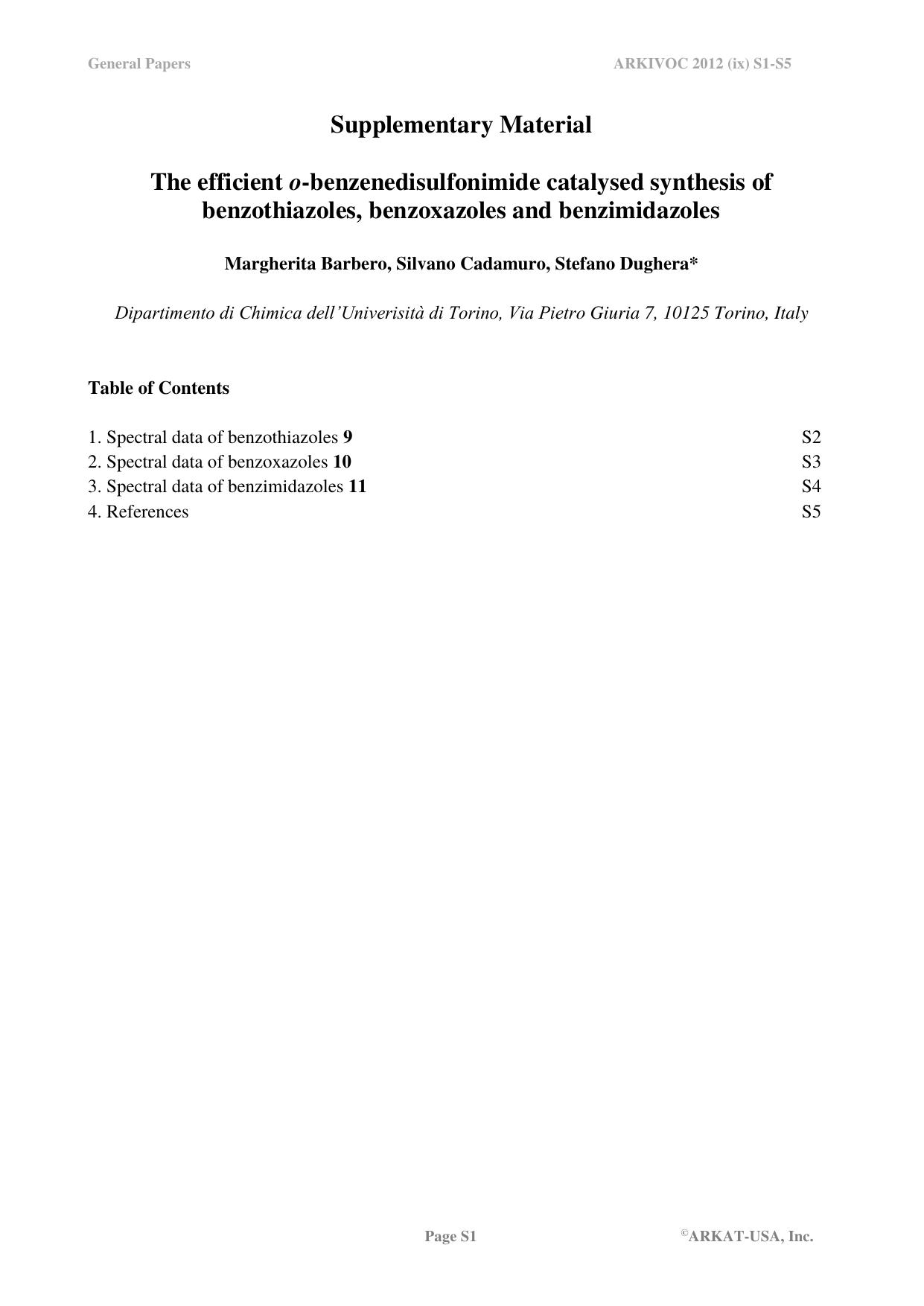 Efficient, easy and green o-benzenedisulfonimide catalyzed synthesis of benzothiazoles, benzoxazoles and benzimidazoles by Stefano Dughera