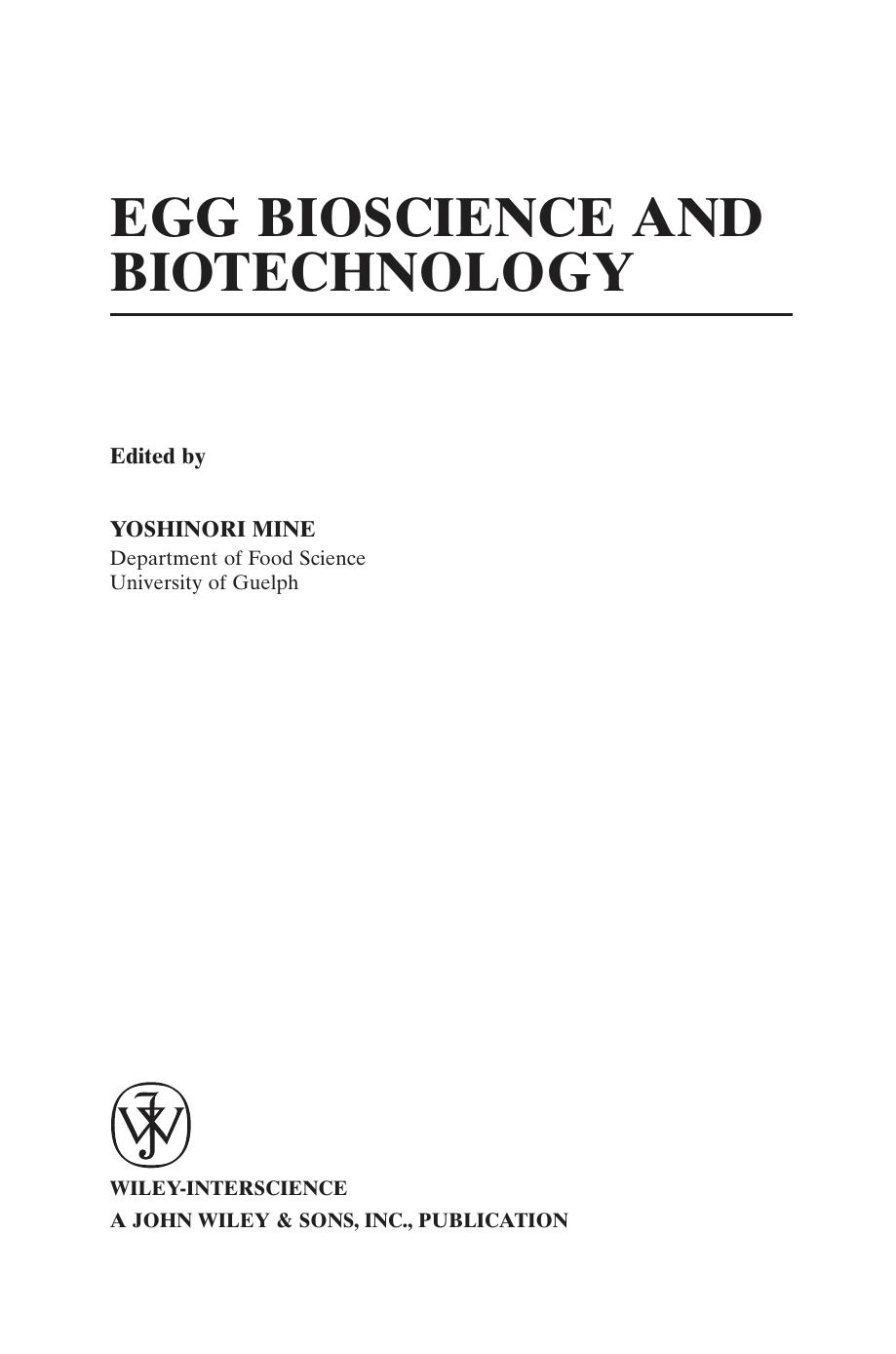Egg Bioscience and Biotechnology by Unknown