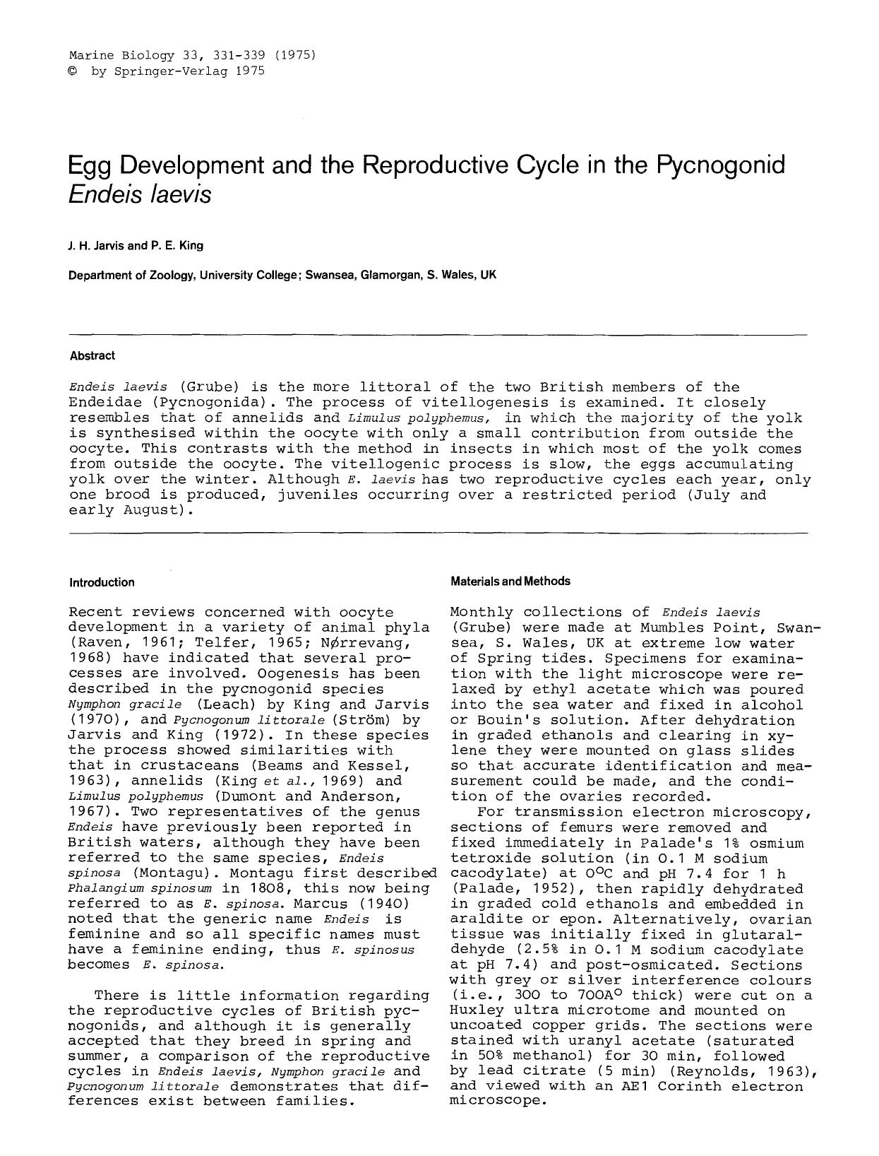 Egg development and the reproductive cycle in the pycnogonid <Emphasis Type="Italic">Endeis laevis<Emphasis> by Unknown