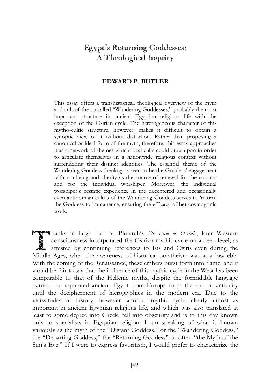 Egyptâs Returning Goddesses: A Theological Inquiry by Edward P. Butler