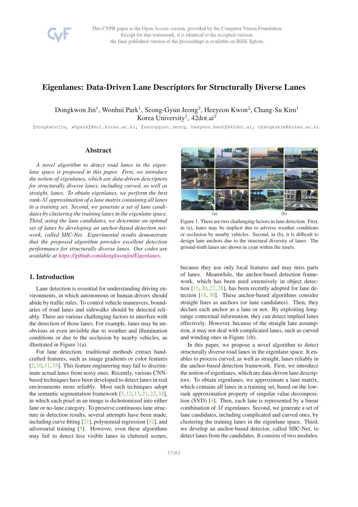 Eigenlanes: Data-Driven Lane Descriptors for Structurally Diverse Lanes by Dongkwon Jin & Wonhui Park & Seong-Gyun Jeong & Heeyeon Kwon & Chang-Su Kim