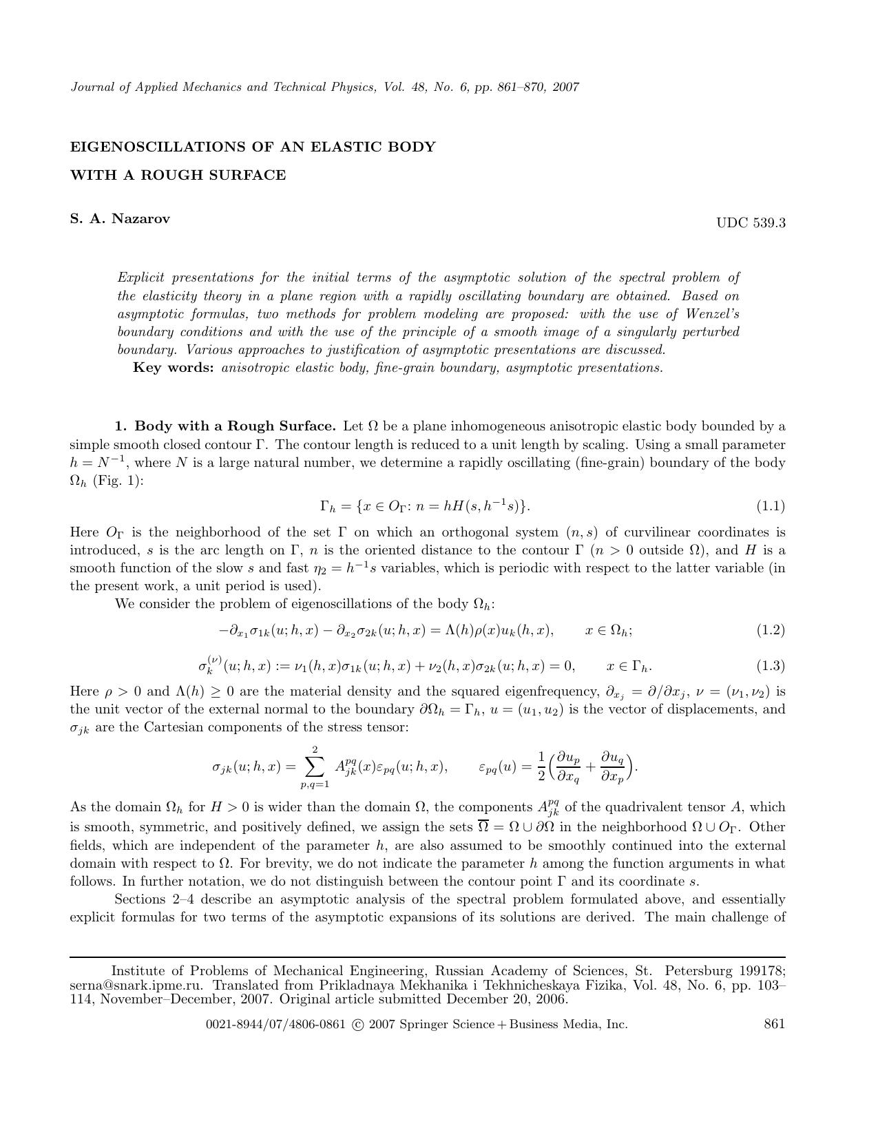 Eigenoscillations of an elastic body with a rough surface by Unknown