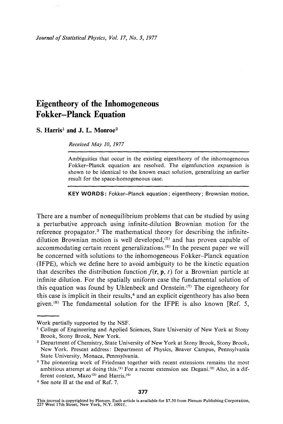 Eigentheory of the inhomogeneous Fokker-Planck equation by Unknown