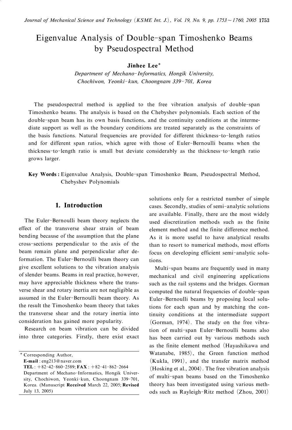 Eigenvalue analysis of double-span timoshenko beams by pseudospectral method by Unknown