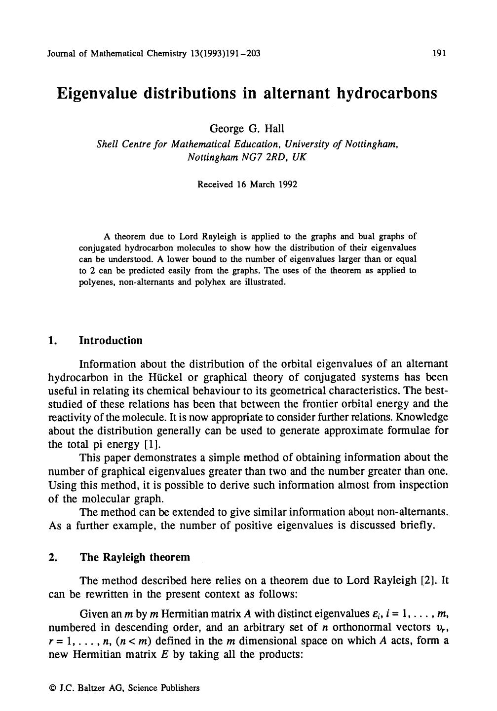 Eigenvalue distributions in alternant hydrocarbons by Unknown