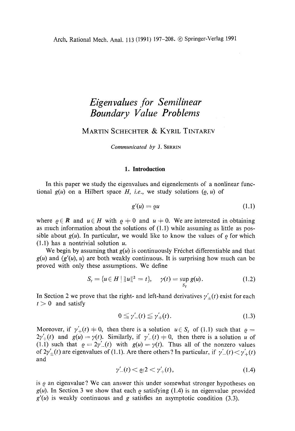 Eigenvalues for semilinear boundary value problems by Unknown
