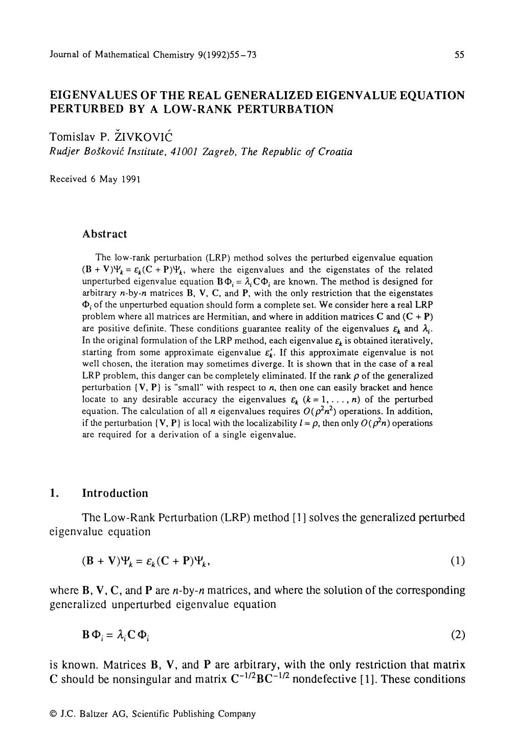 Eigenvalues of the real generalized eigenvalue equation perturbed by a low-rank perturbation by Unknown