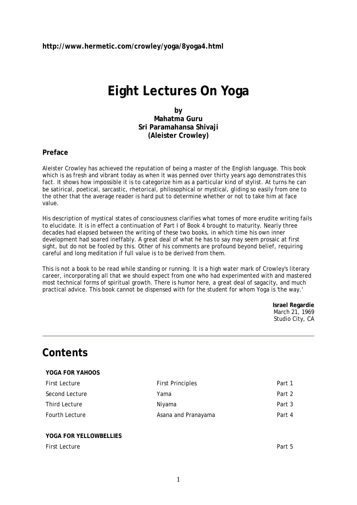 Eight Lectures on Yoga by Aleister Crowley