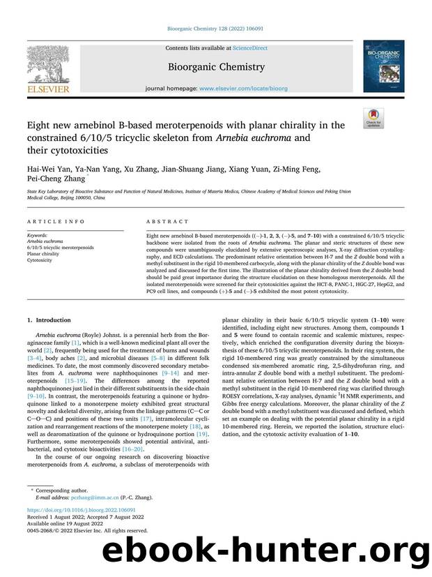 Eight new arnebinol B-based meroterpenoids with planar chirality in the constrained 6105 tricyclic skeleton from Arnebia euchroma and their cytotoxicities by unknow