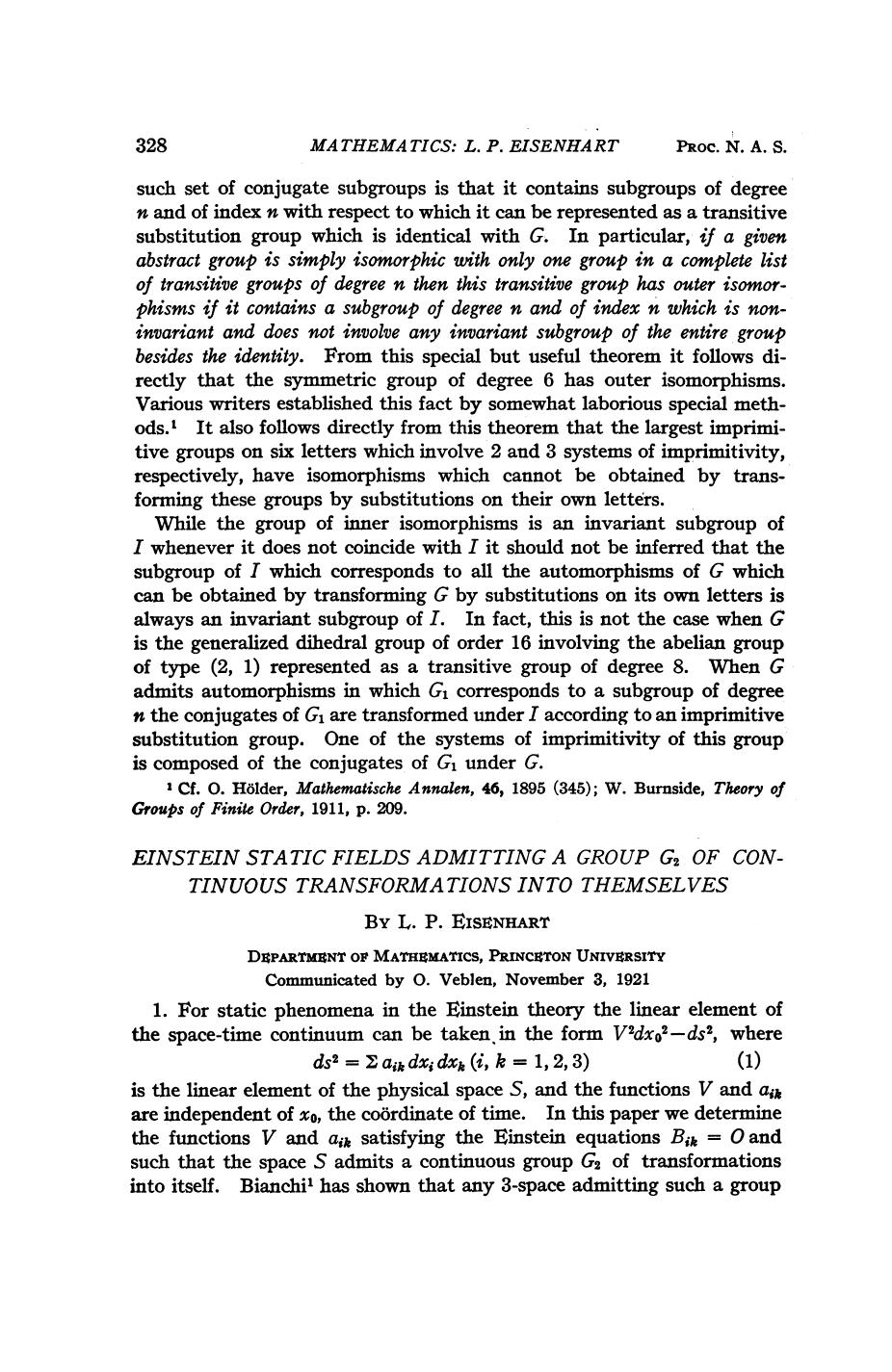 Einstein Static Fields Admitting a Group G2 of Continuous Transformations into Themselves by Eisenhart L. P