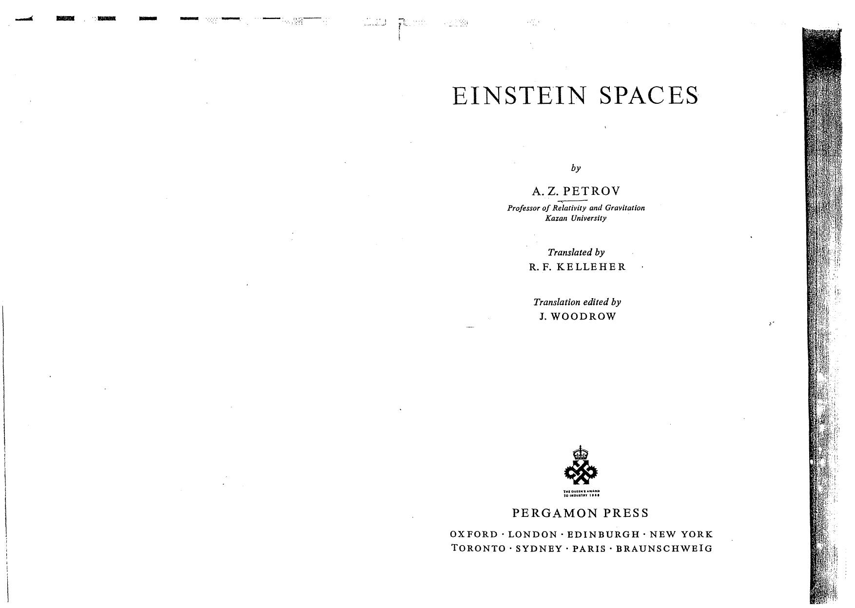 Einstein spaces by A. Z. Petrov