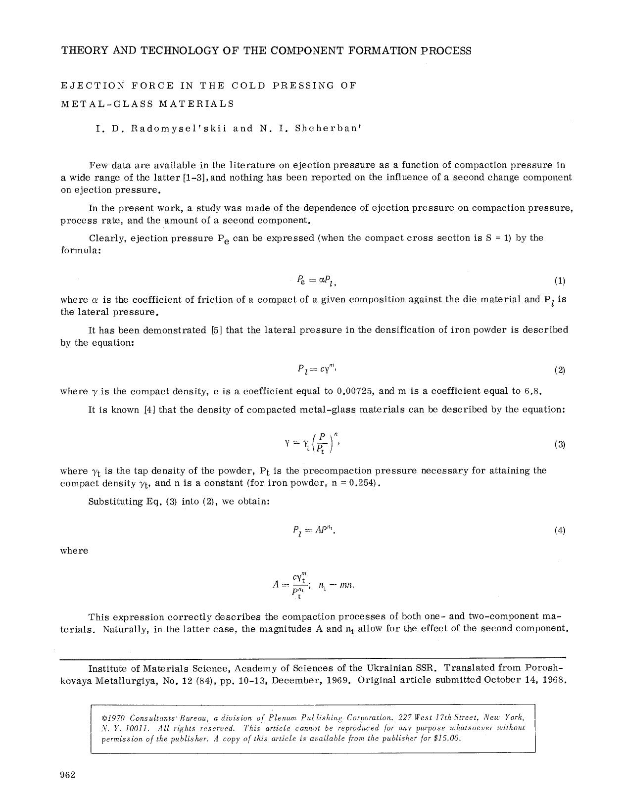 Ejection force in the cold pressing of metal-glass materials by Unknown