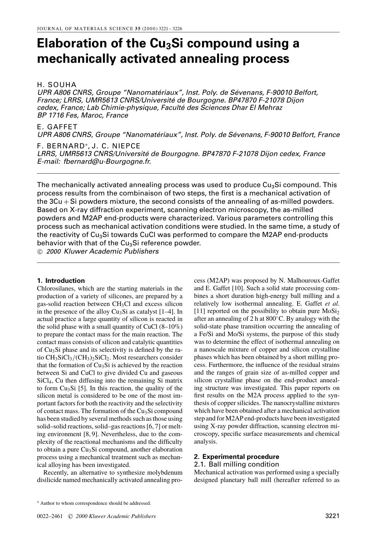 Elaboration of the Cu3Si compound using a mechanically activated annealing process by Unknown