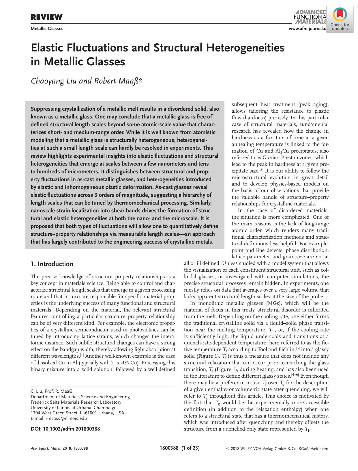 Elastic Fluctuations and Structural Heterogeneities in Metallic Glasses by Unknown
