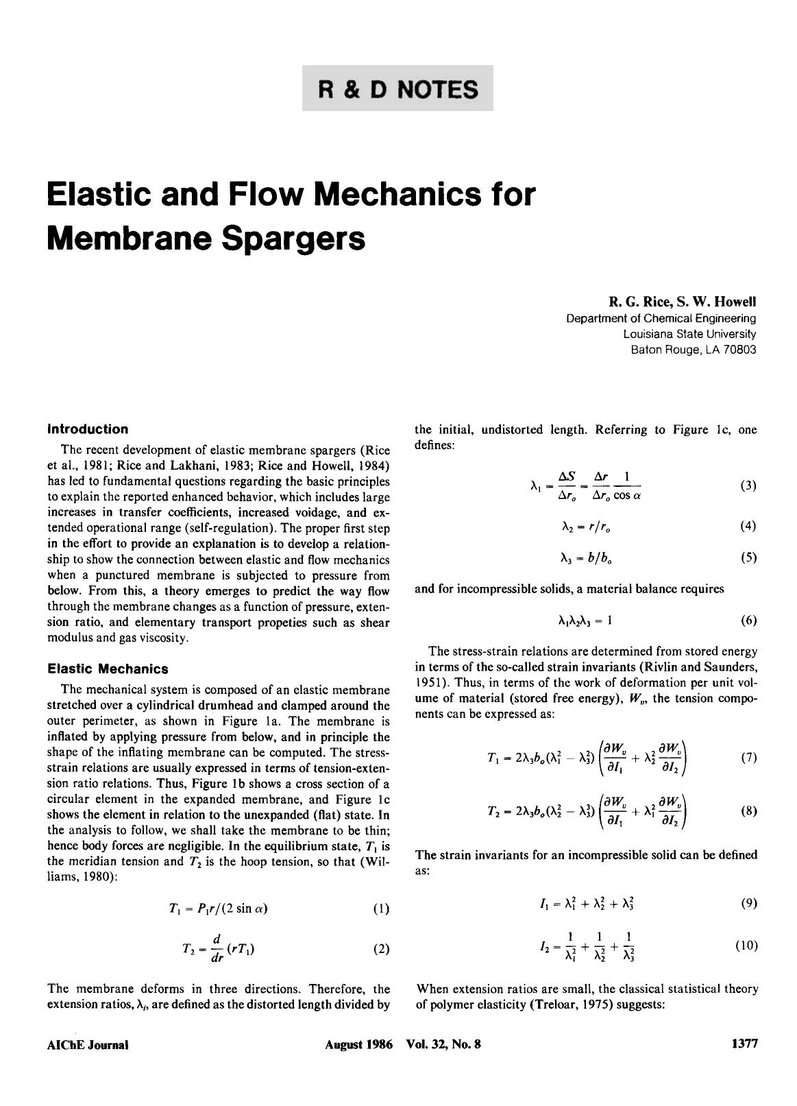 Elastic and flow mechanics for membrane spargers by Unknown
