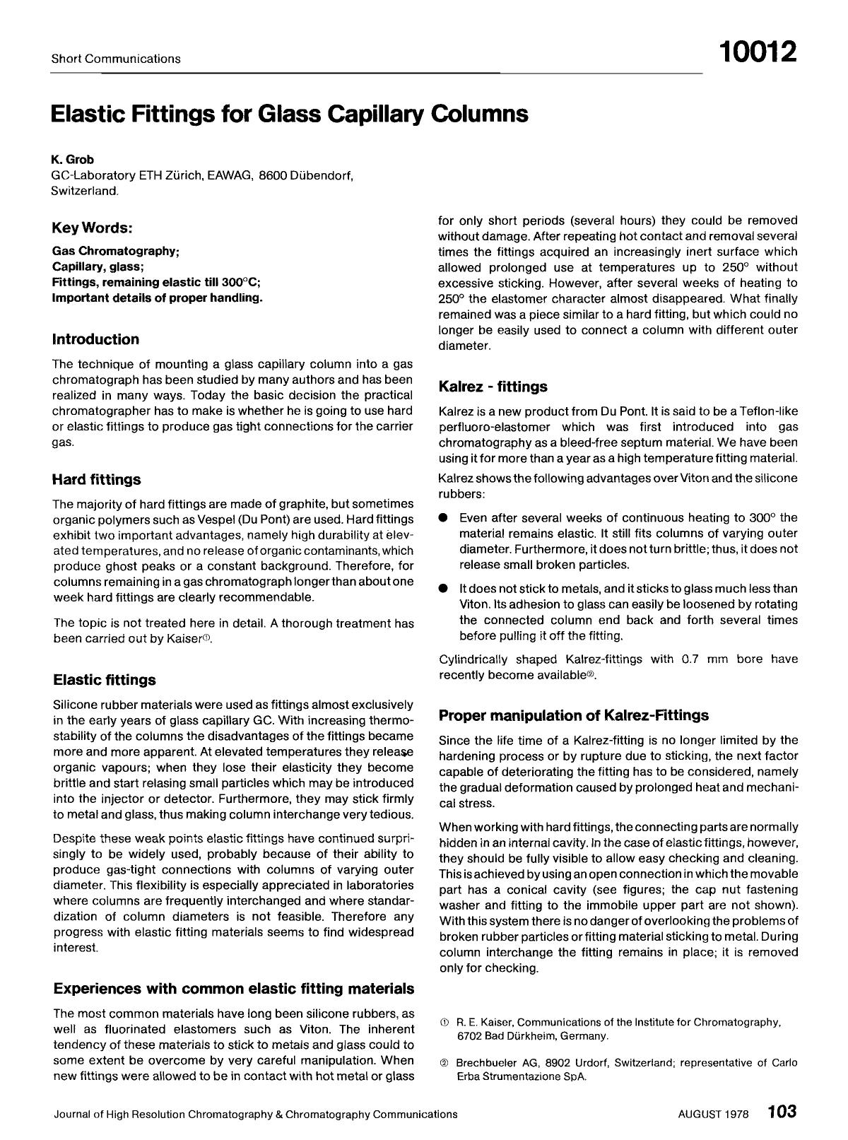Elastic fittings for glass capillary columns by Unknown