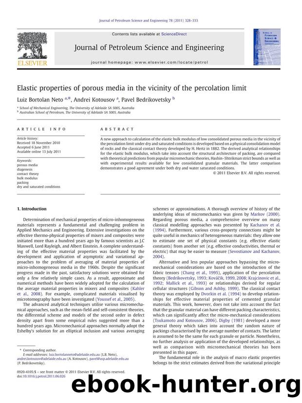 Elastic properties of porous media in the vicinity of the percolation limit by Luiz Bortolan Neto & Andrei Kotousov & Pavel Bedrikovetsky
