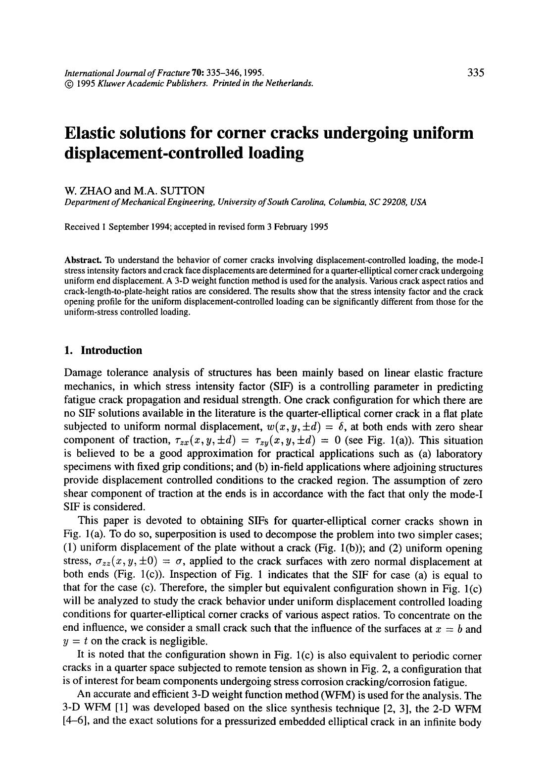 Elastic solutions for corner cracks undergoing uniform displacement-controlled loading by Unknown
