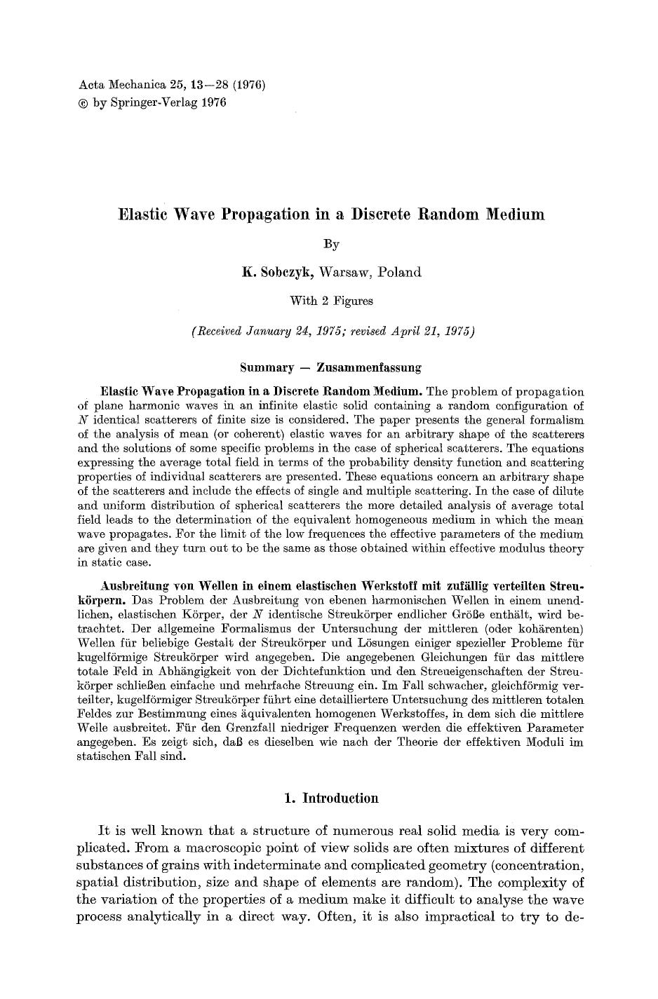 Elastic wave propagation in a discrete random medium by Unknown
