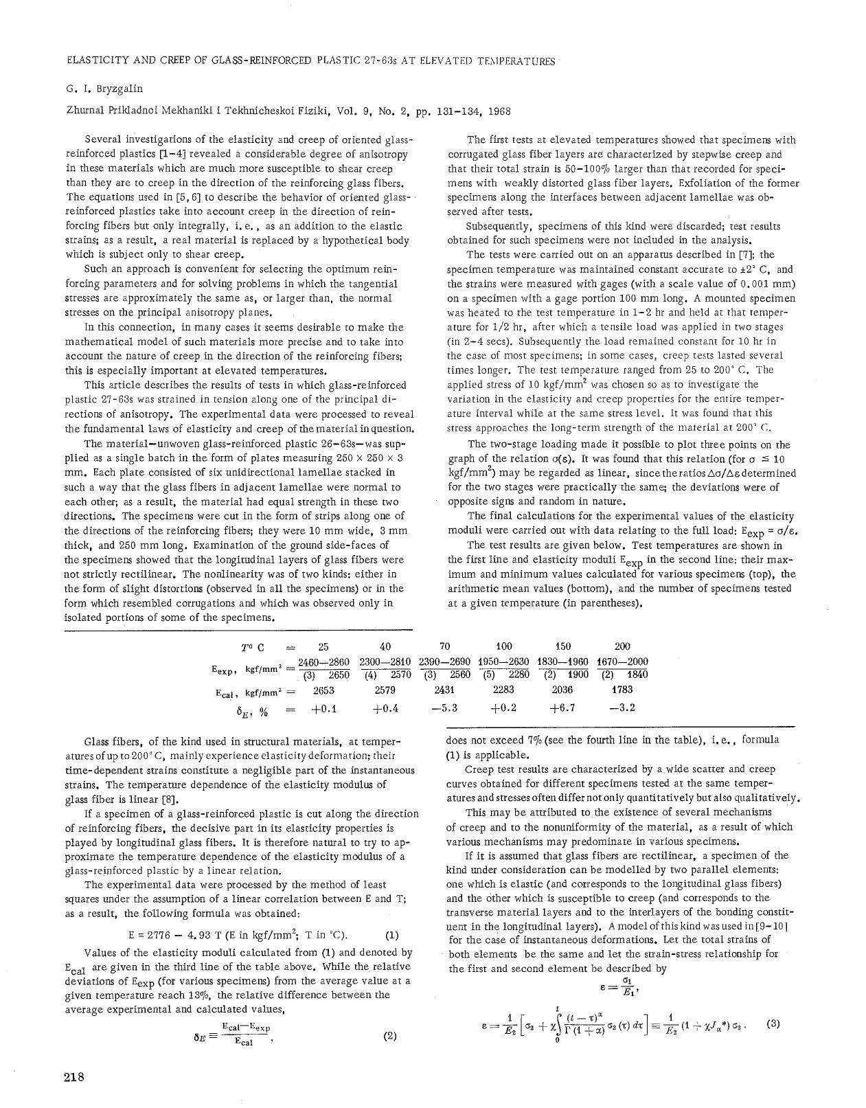 Elasticity and creep of glass-reinforced plastic 27-63s at elevated temperatures by Unknown