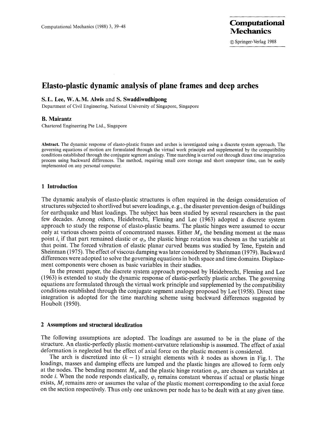 Elasto-plastic dynamic analysis of plane frames and deep arches by Unknown