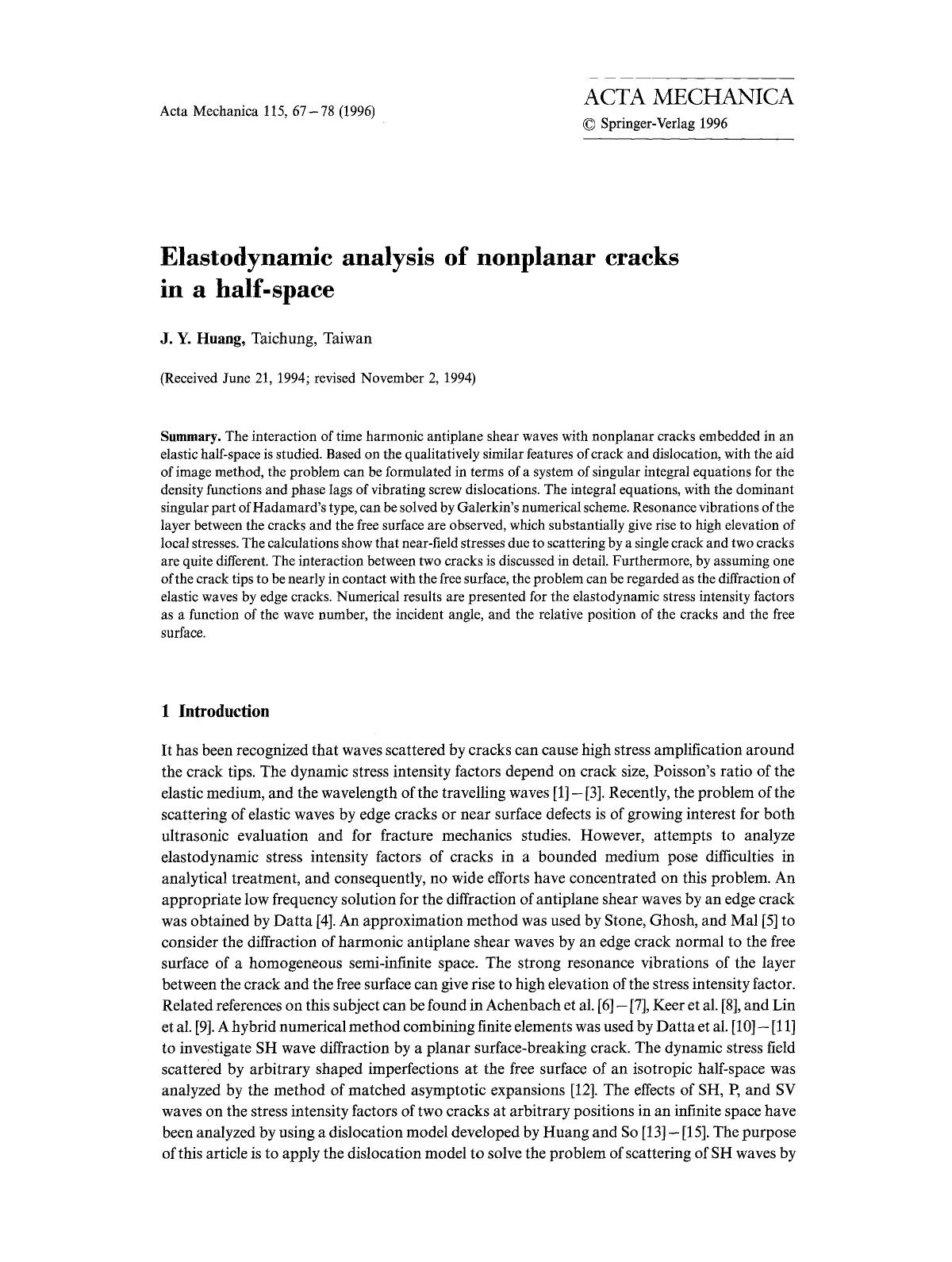 Elastodynamic analysis of nonplanar cracks in a half-space by Unknown