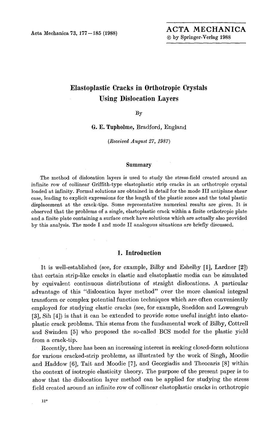 Elastoplastic cracks in orthotropic crystals using dislocation layers by Unknown