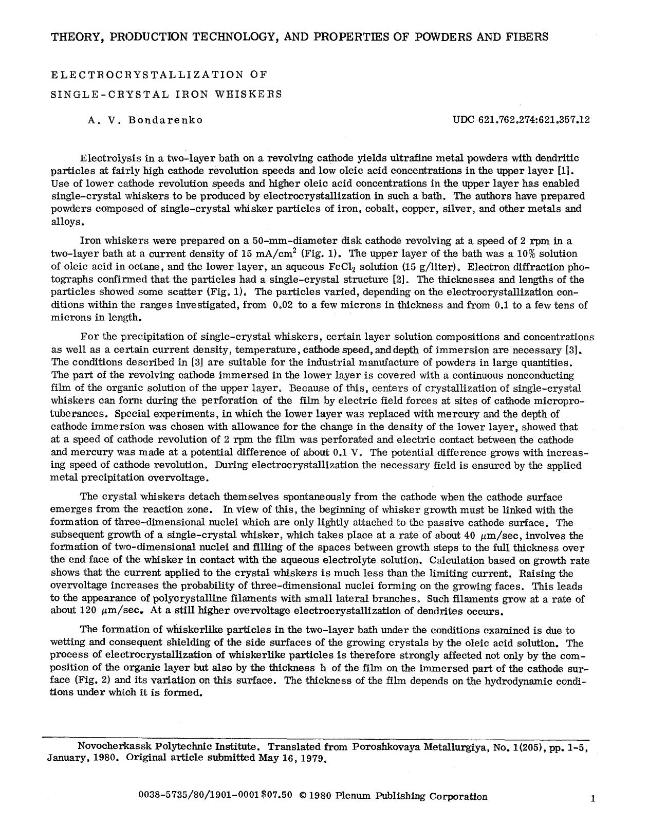Electeocrystallization of single-crystal iron whiskers by Unknown