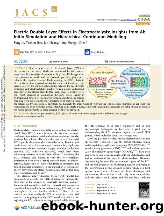 Electric Double Layer Effects in Electrocatalysis: Insights from Ab Initio Simulation and Hierarchical Continuum Modeling by Peng Li Yuzhou Jiao Jun Huang & Shengli Chen