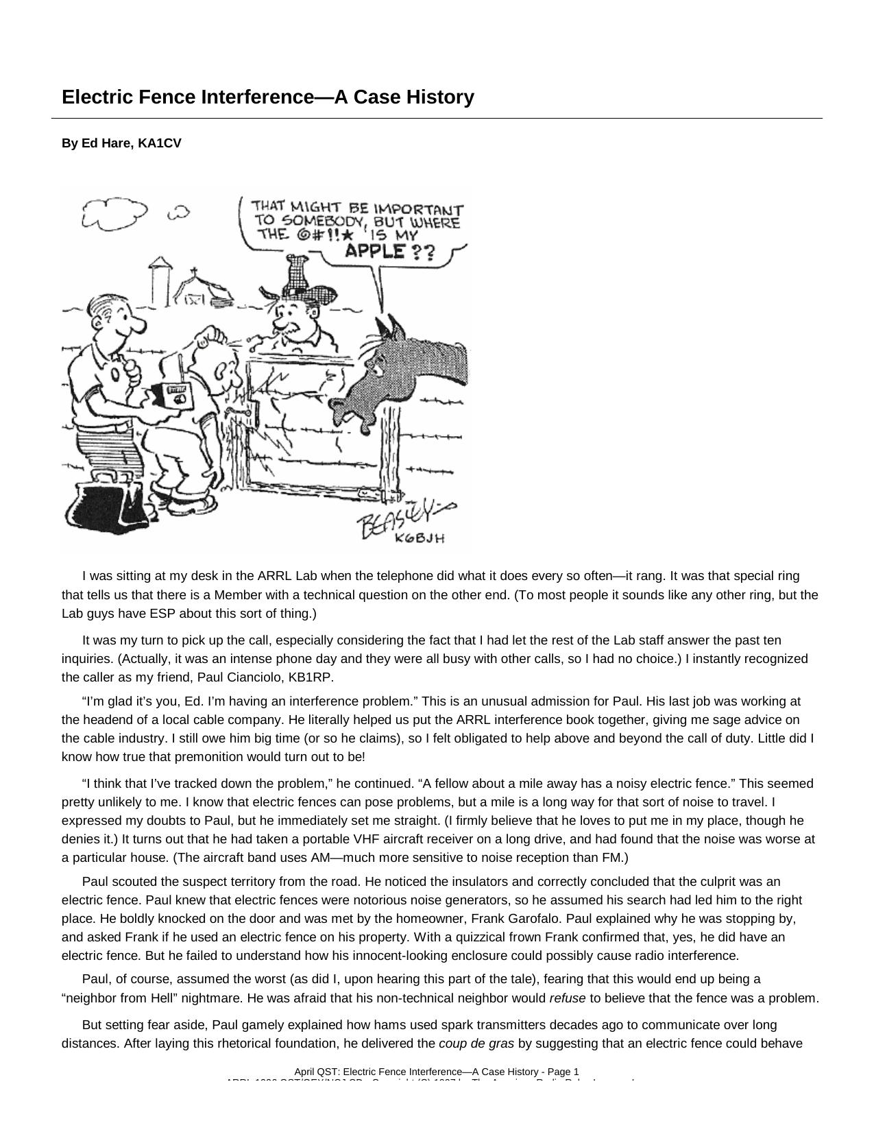 Electric Fence InterferenceâA Case History by KA1CV