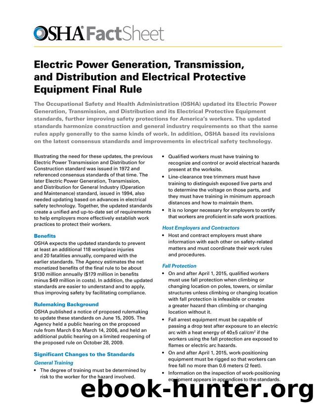 Electric Power Generation, Transmission, and Distribution and Electrical Protective Equipment Final Rule by OSHA