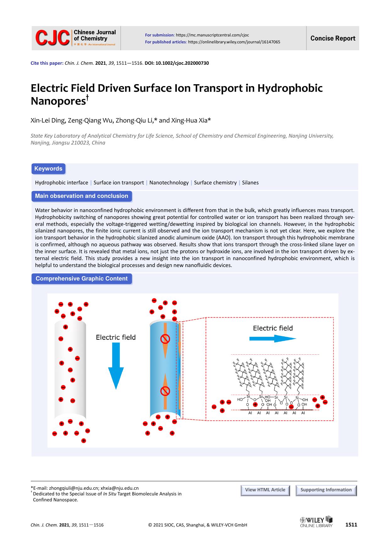 Electric field driven surface ion transport in hydrophobic na-nopores by DXL