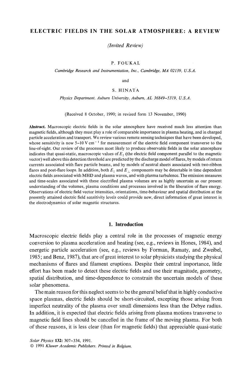 Electric fields in the solar atmosphere: A review by Unknown