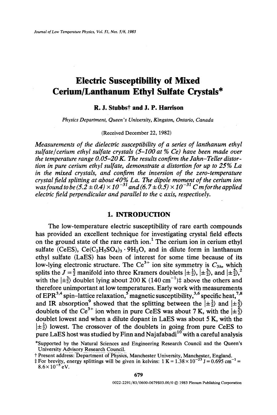 Electric susceptibility of mixed ceriumlanthanum ethyl sulfate crystals by Unknown