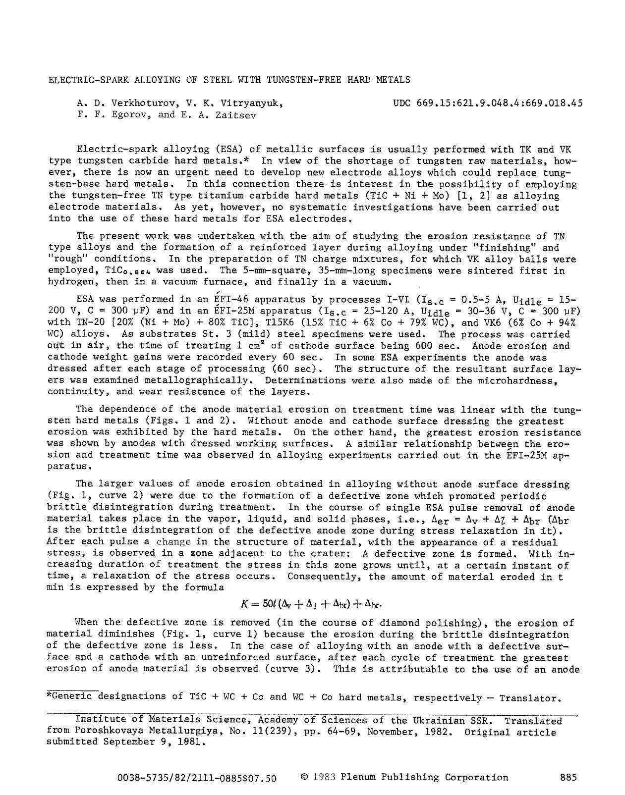 Electric-spark alloying of steel with tungsten-free hard metals by Unknown