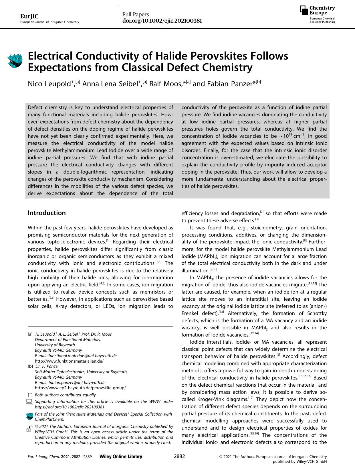 Electrical Conductivity of Halide Perovskites Follows Expectations from Classical Defect Chemistry by Unknown