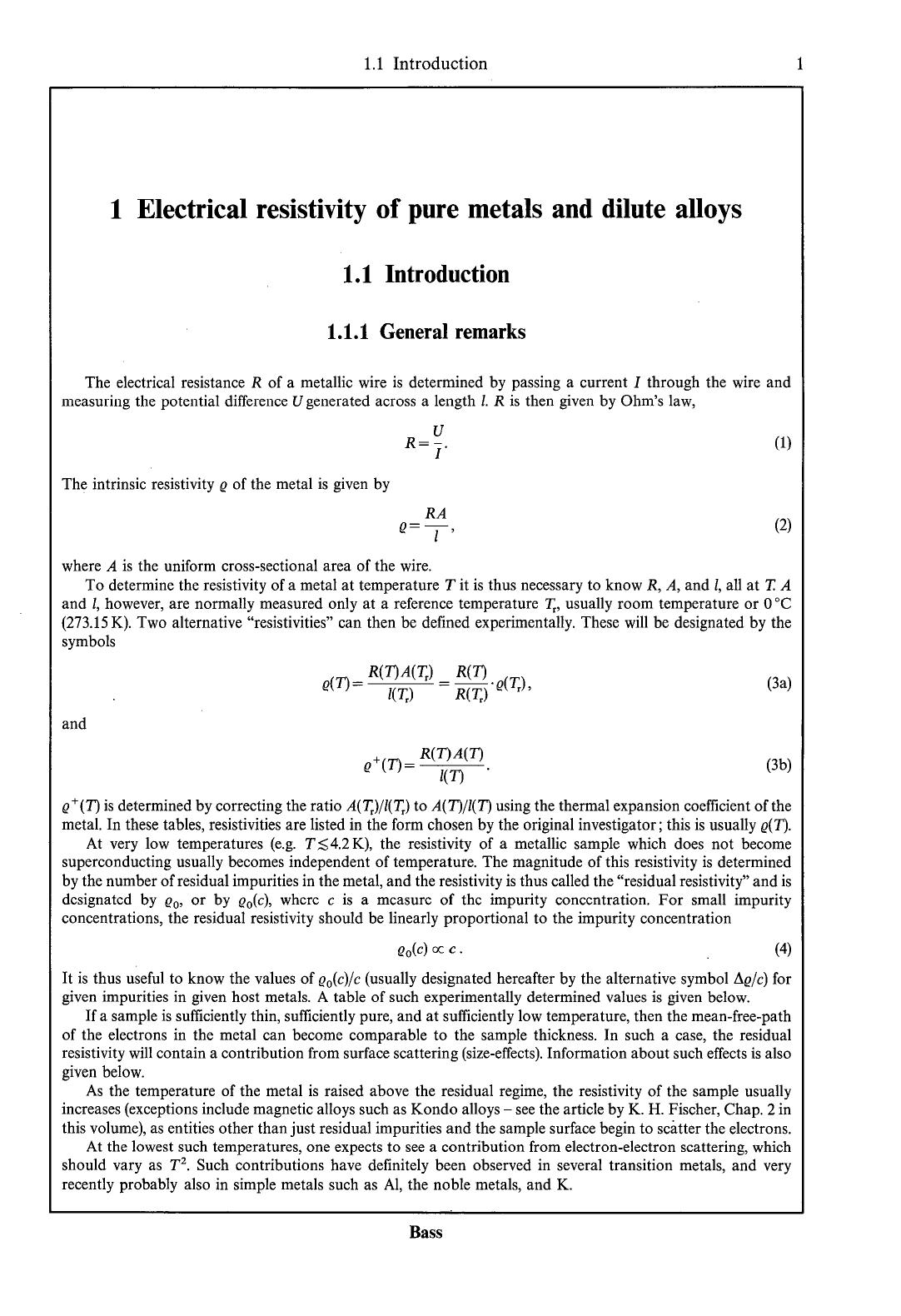Electrical Resistivity, Kondo and Spin Fluctuation Systems, Spin Glasses and Thermopower by J. Bass (auth.) K.-H. Hellwege J. L. Olsen (eds.)