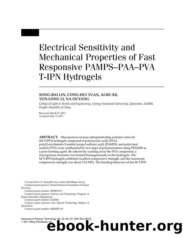 Electrical Sensitivity and Mechanical Properties of Fast Responsive PAMPSPAAPVA TIPN Hydrogels by Unknown