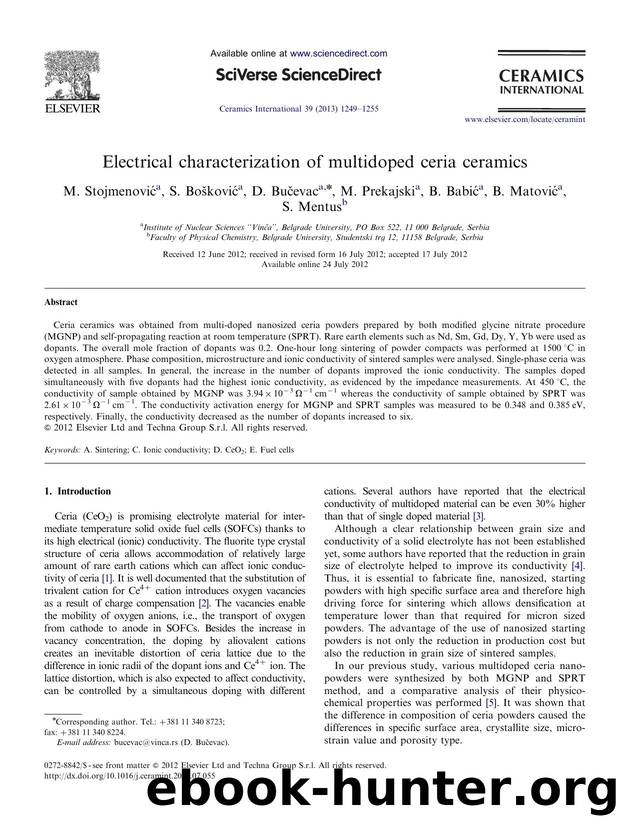Electrical characterization of multidoped ceria ceramics by M. Stojmenović & S. Bošković & D. Bučevac & M. Prekajski & B. Babić & B. Matović & S. Mentus