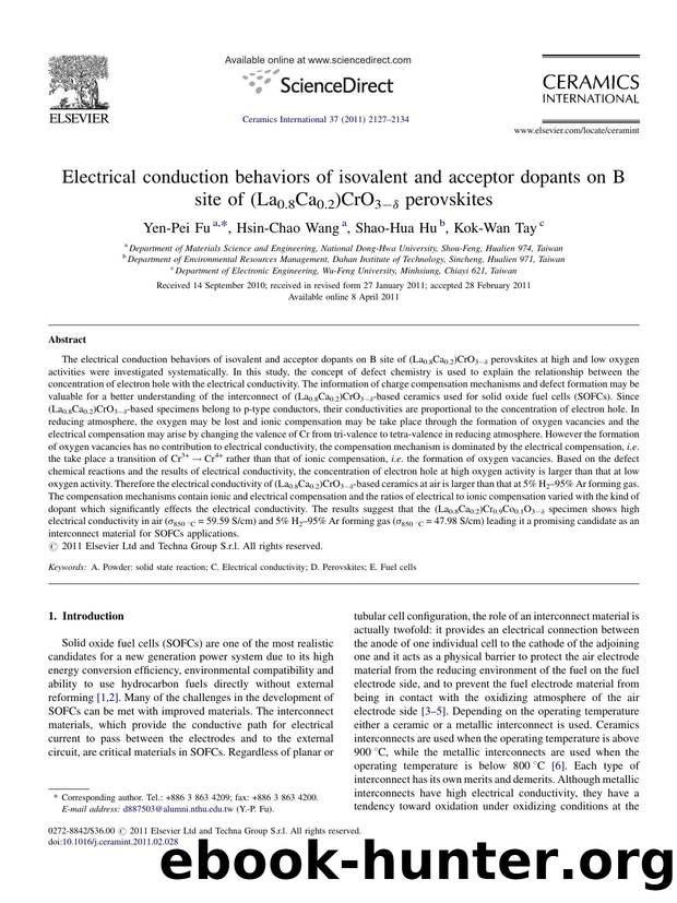 Electrical conduction behaviors of isovalent and acceptor dopants on B site of (La0.8Ca0.2)CrO3Ã¢ËâÃÂ´ perovskites by Yen-Pei Fu
