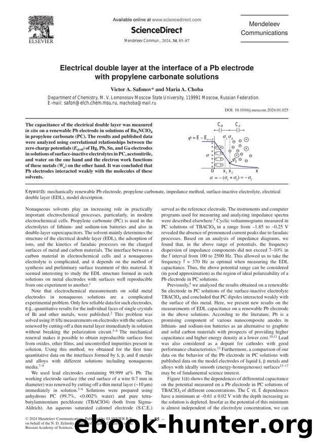 Electrical double layer at the interface of a Pb electrode with propylene carbonate solutions by Victor A. Safonov & Maria A. Choba
