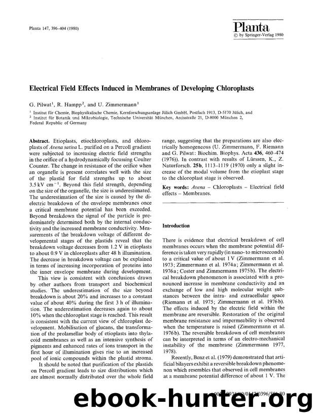 Electrical field effects induced in membranes of developing chloroplasts by Unknown