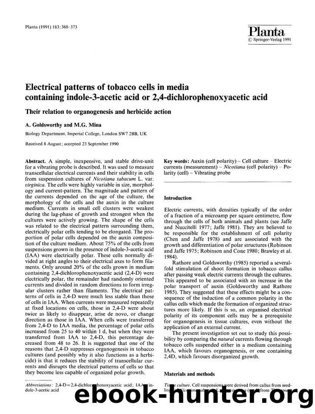 Electrical patterns of tobacco cells in media containing indole-3-acetic acid or 2,4-dichlorophenoxyacetic acid by Unknown