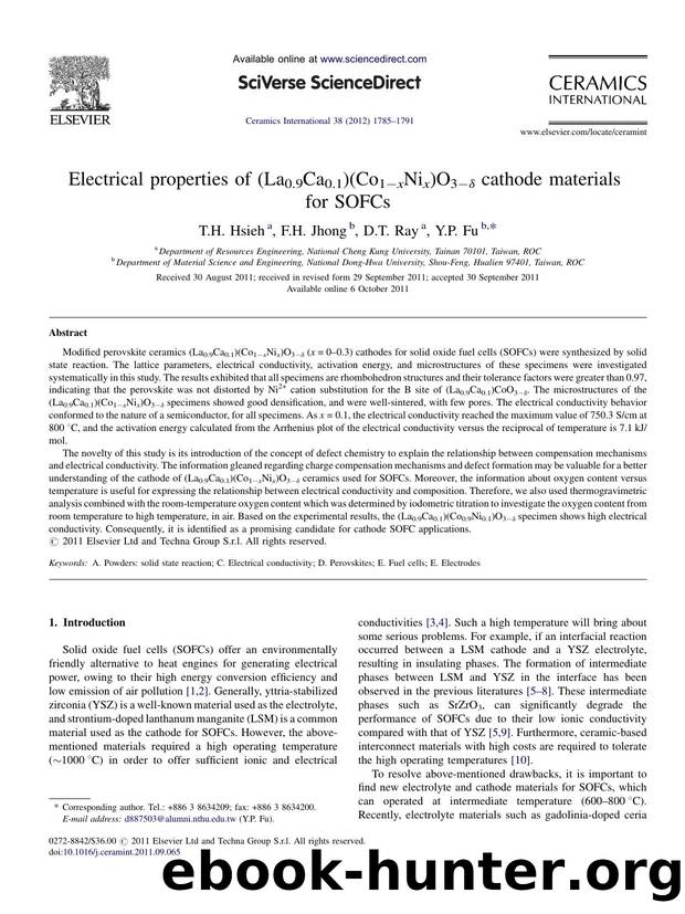 Electrical properties of (La0.9Ca0.1)(Co1âxNix)O3âÎ´ cathode materials for SOFCs by T.H. Hsieh