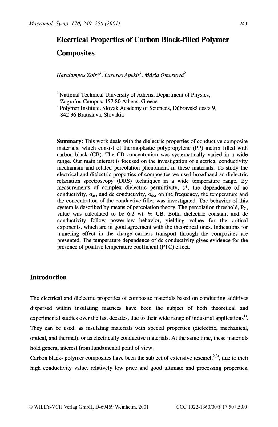 Electrical properties of carbon black-filled polymer composites by Lutz Bıttger