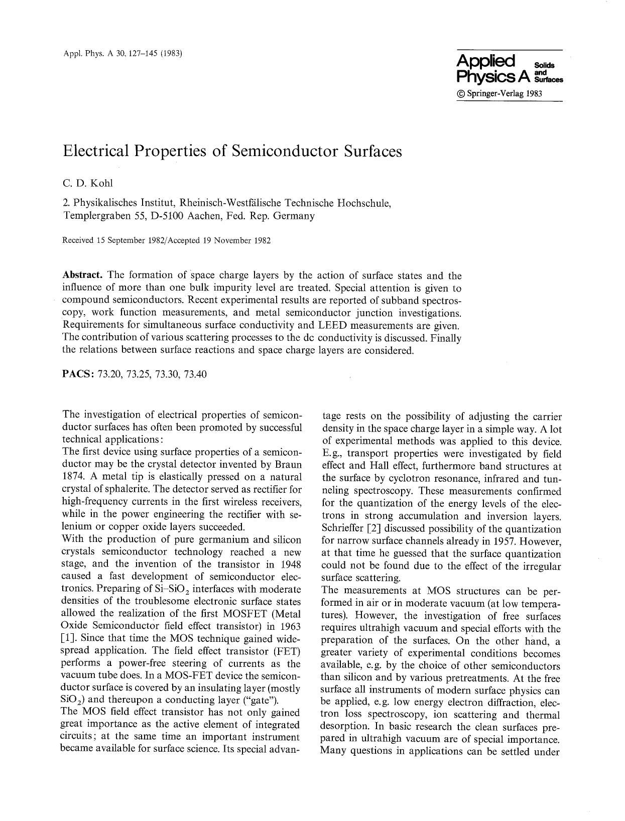 Electrical properties of semiconductor surfaces by Unknown
