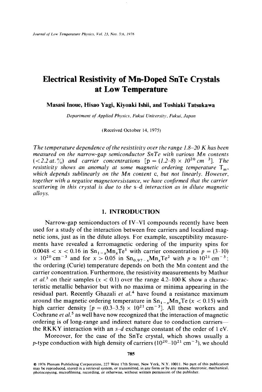 Electrical resistivity of Mn-doped SnTe crystals at low temperature by Unknown
