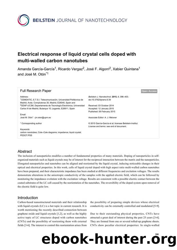 Electrical response of liquid crystal cells doped with multi-walled carbon nanotubes by Amanda García-García Ricardo Vergaz José F. Algorri Xabier Quintana José M. Otón